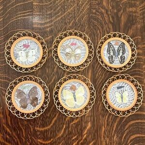 Vintage Pressed Butterfly Wicker Coaster Set